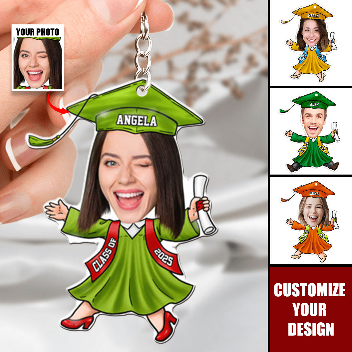 Custom Funny Face Graduation Personalized Acrylic Keychain