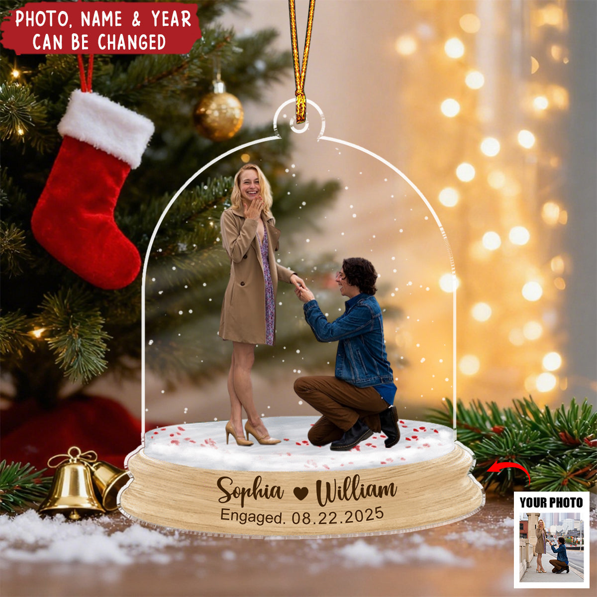 Custom Photo Couple Engagement - Personalized Acrylic Ornament