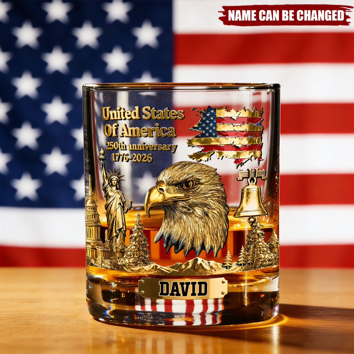 250th Anniversary - Personalized Bald Eagle Whiskey Glass