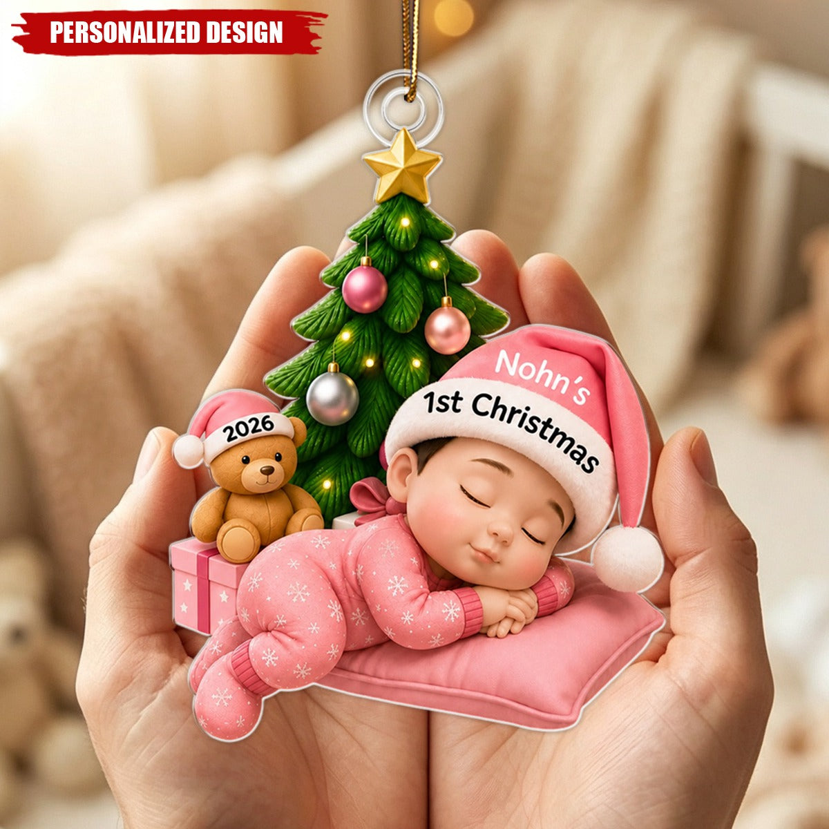 Sleeping Baby Acrylic Ornament - Personalized Baby First Christmas 2026 Custom Name Keepsake