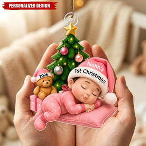 Sleeping Baby Acrylic Ornament - Personalized Baby First Christmas 2026 Custom Name Keepsake