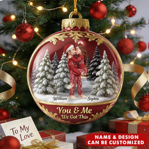 Snow Globe Kissing Couple - Personalized Acrylic Ornament - Christmas Gift for him, Gift for her