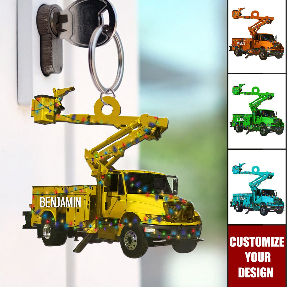 Lineman Truck - Personalized Acrylic Keychain, Christmas Gift For Lineman