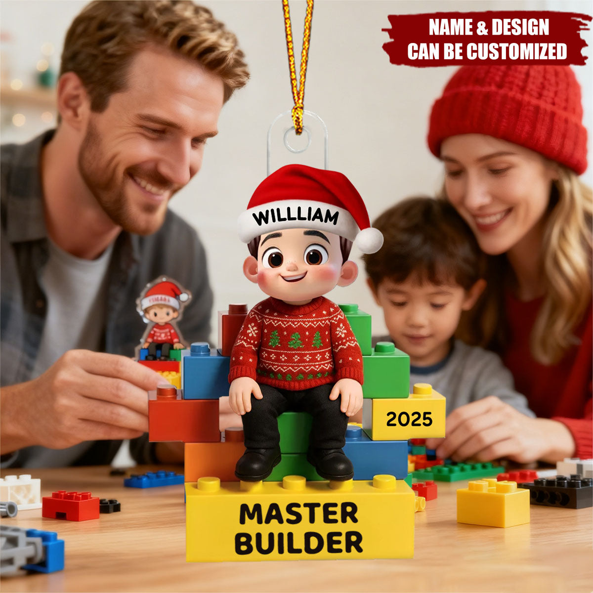 3D Effect Little Kid Master Builder Christmas Personalized Acrylic Ornament