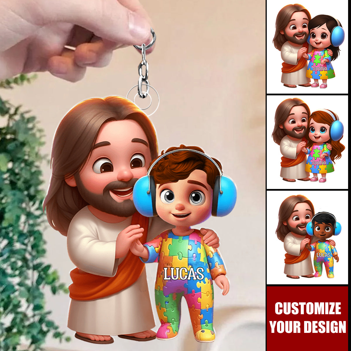 Personalized Gifts For Autism Kid Keychain - God Protect Him/ Her In His Arms