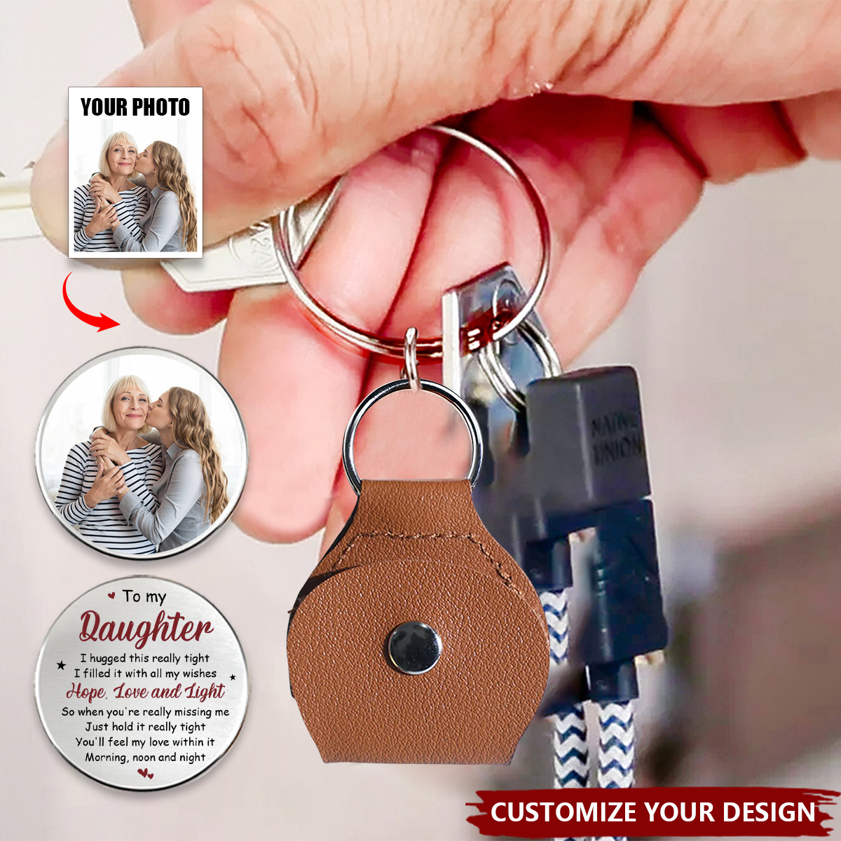 Custom Photo I’m So Proud Of You - Family Personalized Pocket Hug Keychain