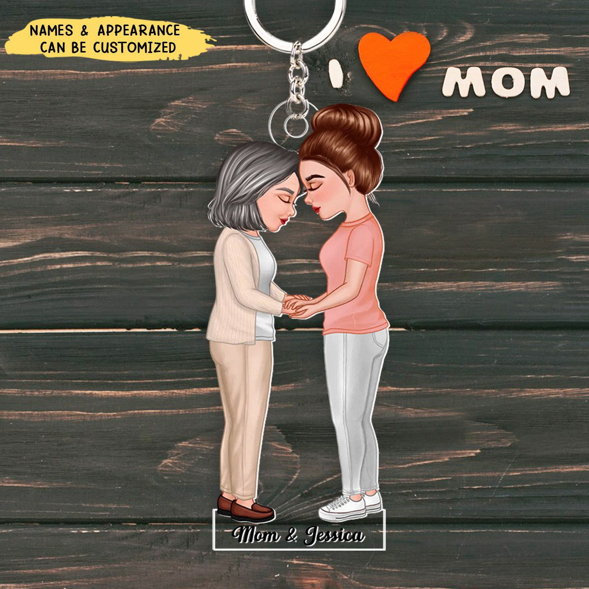 Mother Daughter Holding Hands Personalized Acrylic Keychain, Mother's Day Gift For Mom