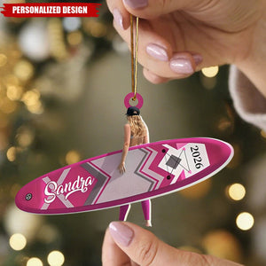 Personalized Paddle Board Girl Acrylic Christmas Ornament - Surfing Keepsake Ornament