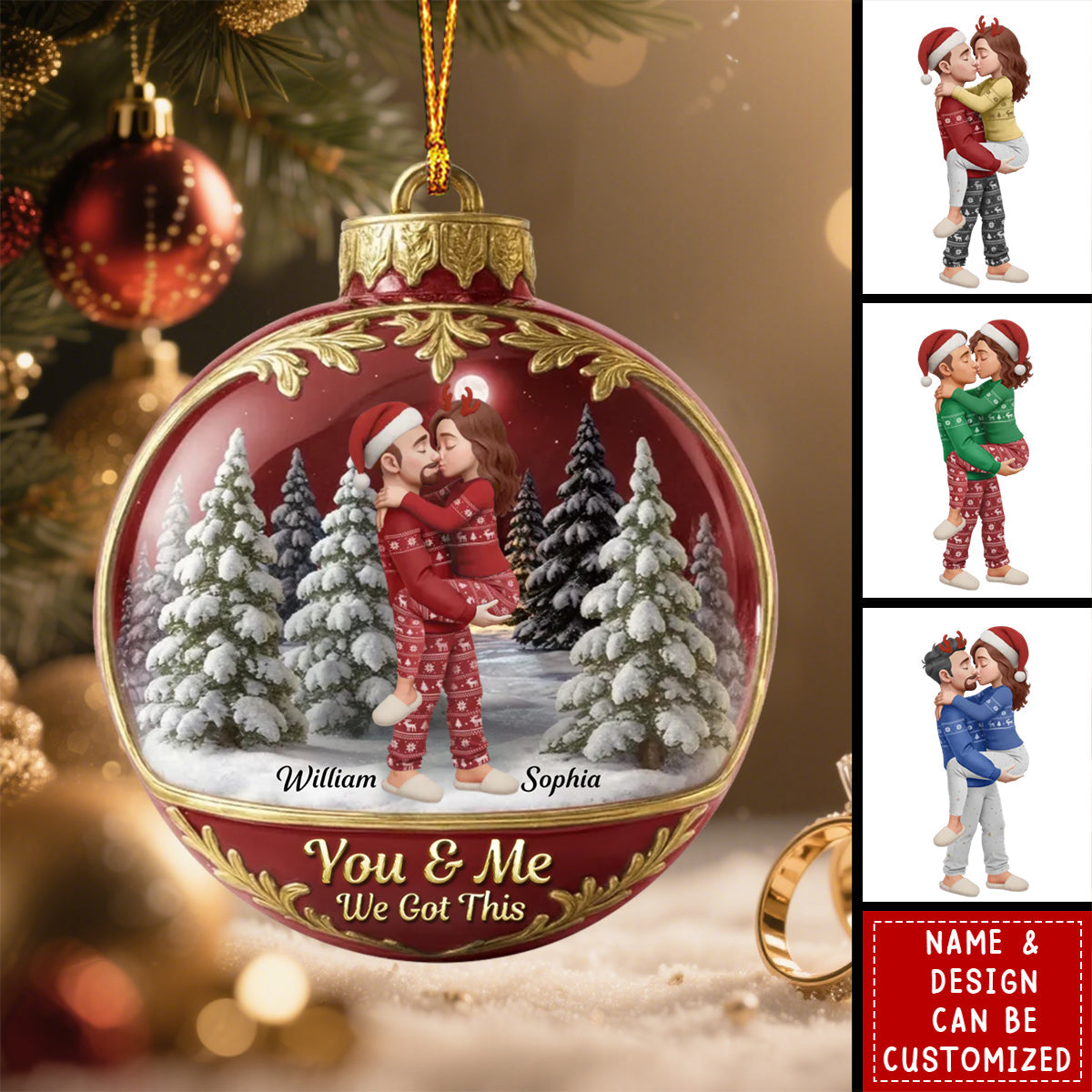 Snow Globe Kissing Couple - Personalized Acrylic Ornament - Christmas Gift for him, Gift for her
