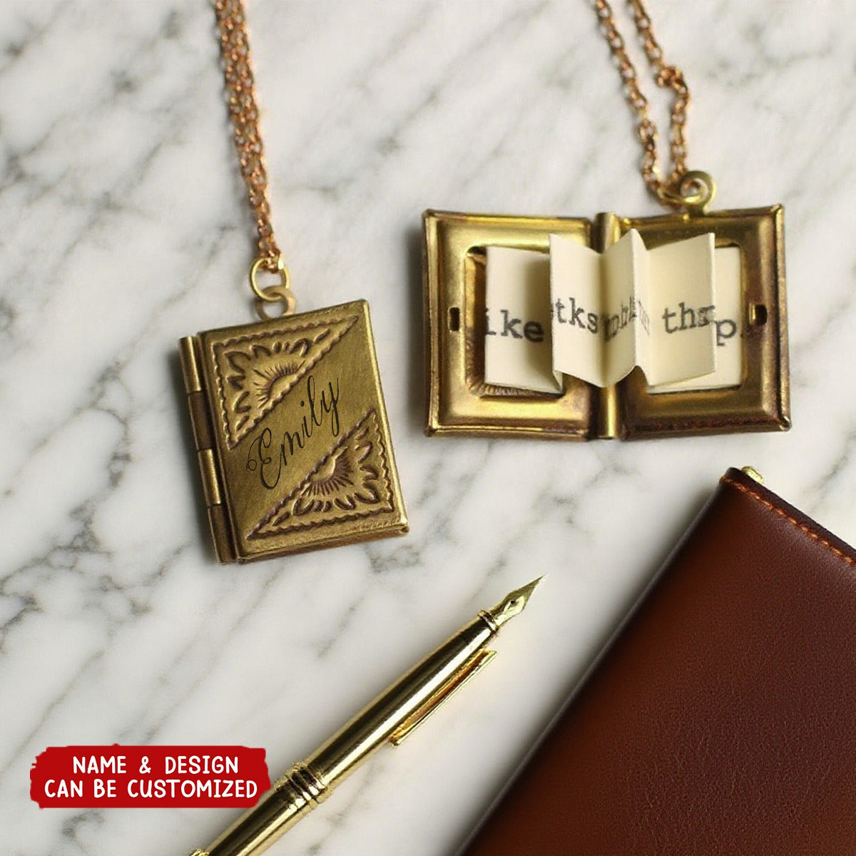 Book Locket With Photos - Personalized Message Necklace, Gift for Daughter
