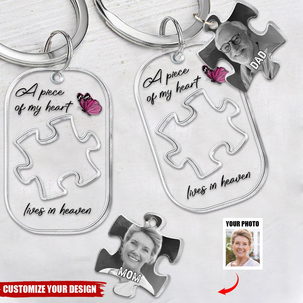 A Piece Of My Heart Lives In Heaven - Personalized Memorial Keychain