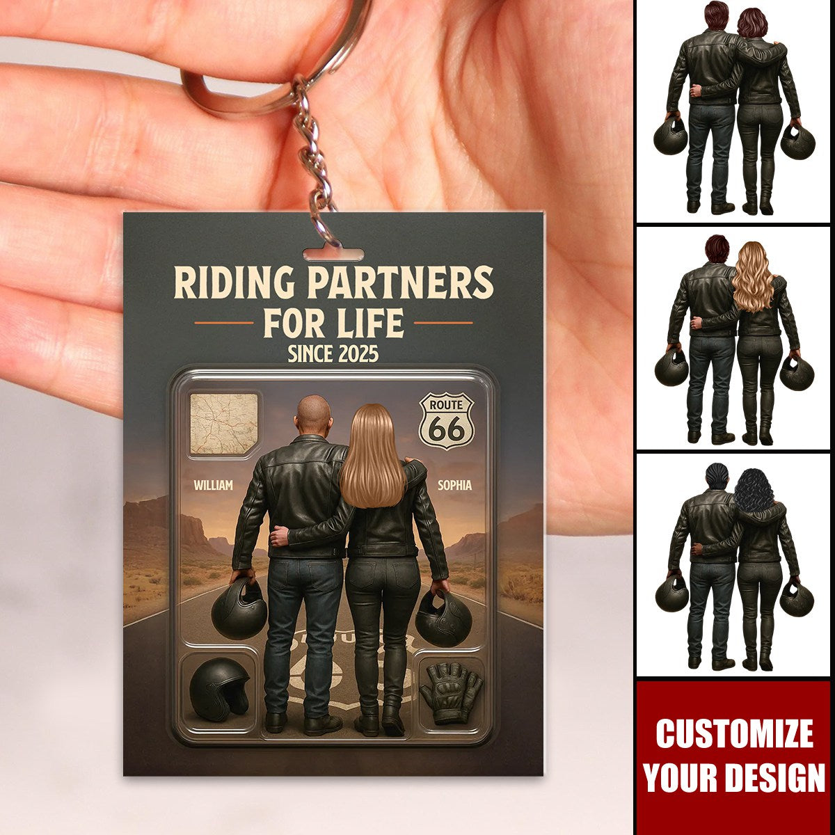 Figure Couple Bikers Riding Partners For Life Personalized Keychain