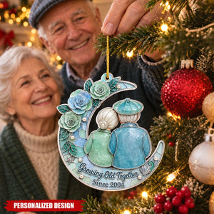 Personalized Growing Old Together Couple Moon Christmas Ornament