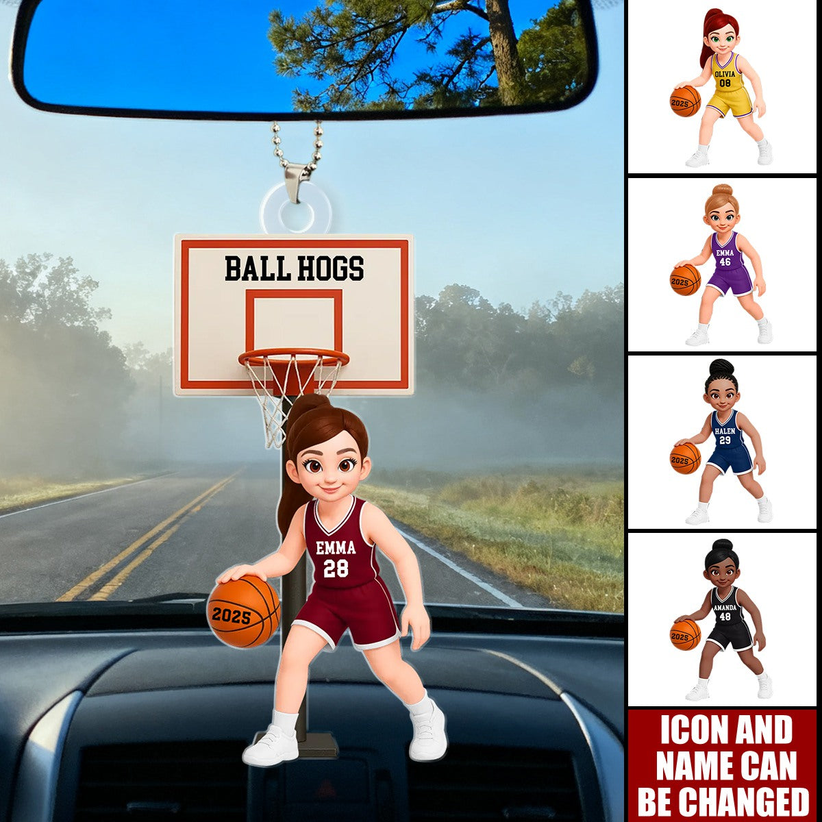 Basketball Girl Playing On Court - Personalized Acrylic Car Ornament - Gift For Girls