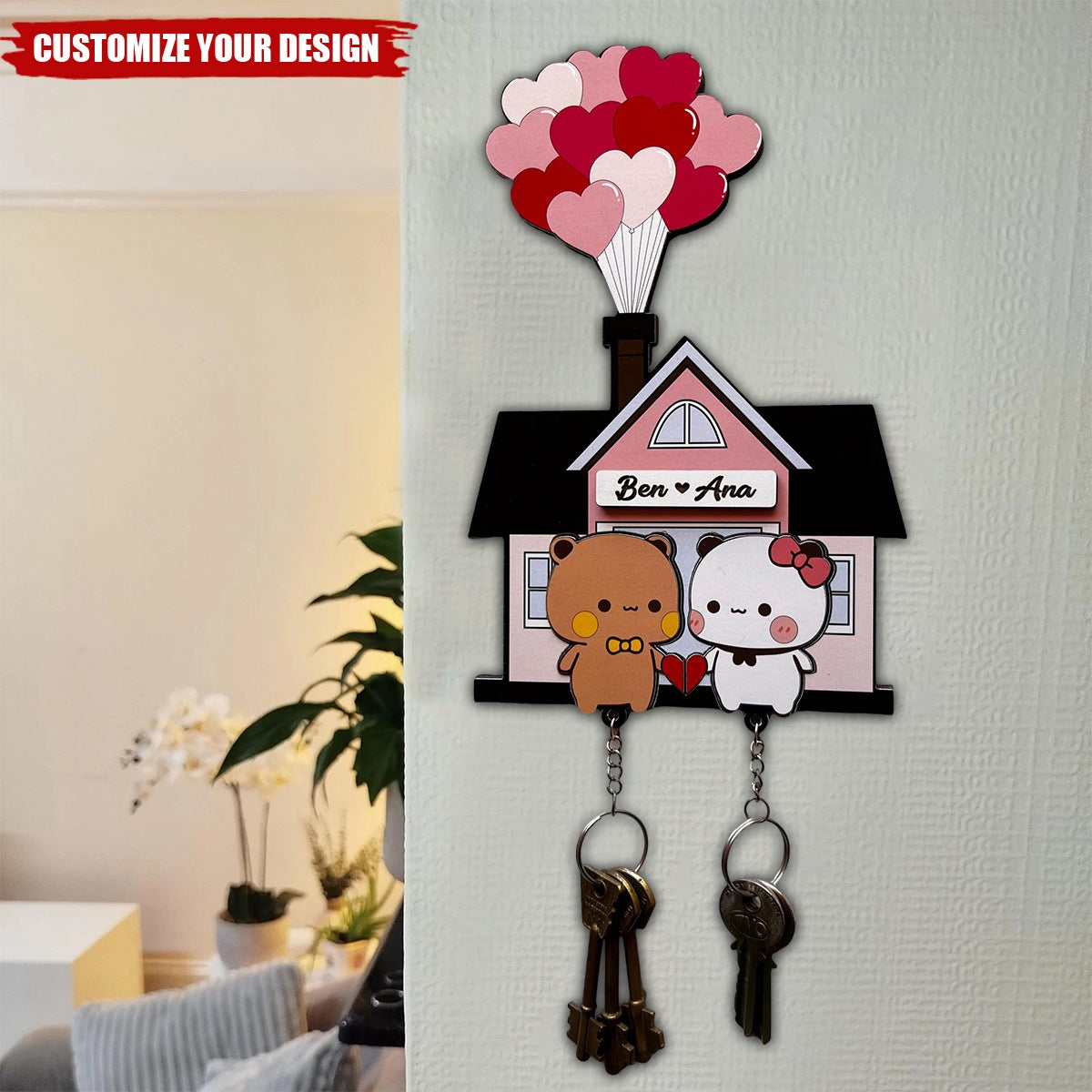 Couple Personalized Keychain Wooden Keychain Holder