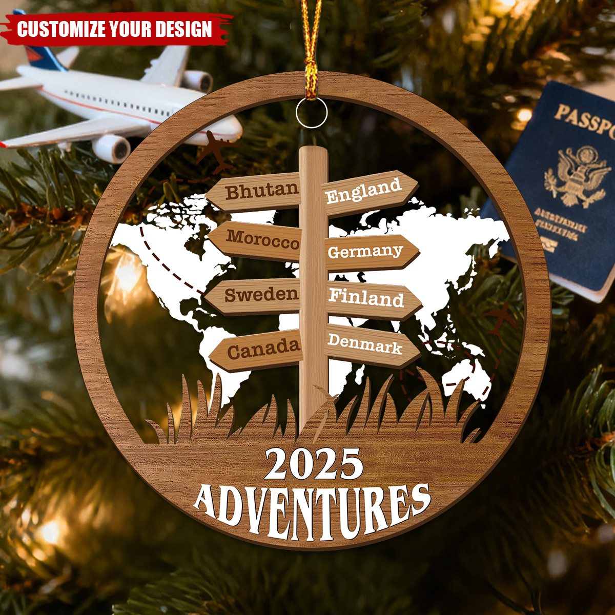 Personalized Travel Adventure Ornament, Christmas Gift for Travelers