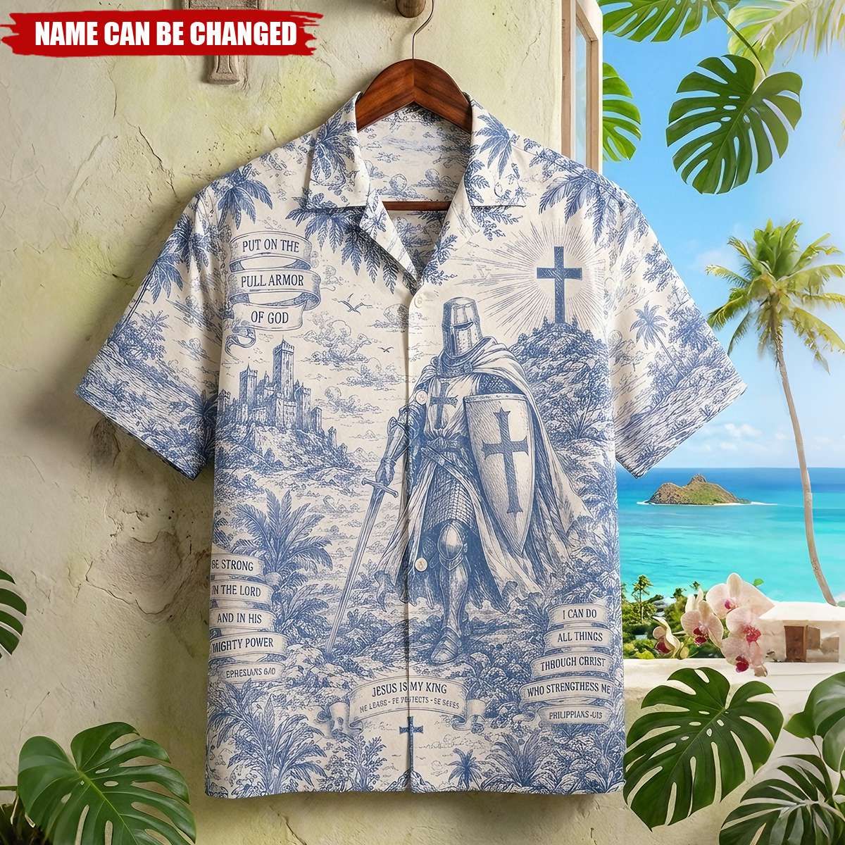 Knight Templar Toile De Jouy Hawaiian Shirt - Personalized Gifts For Christians