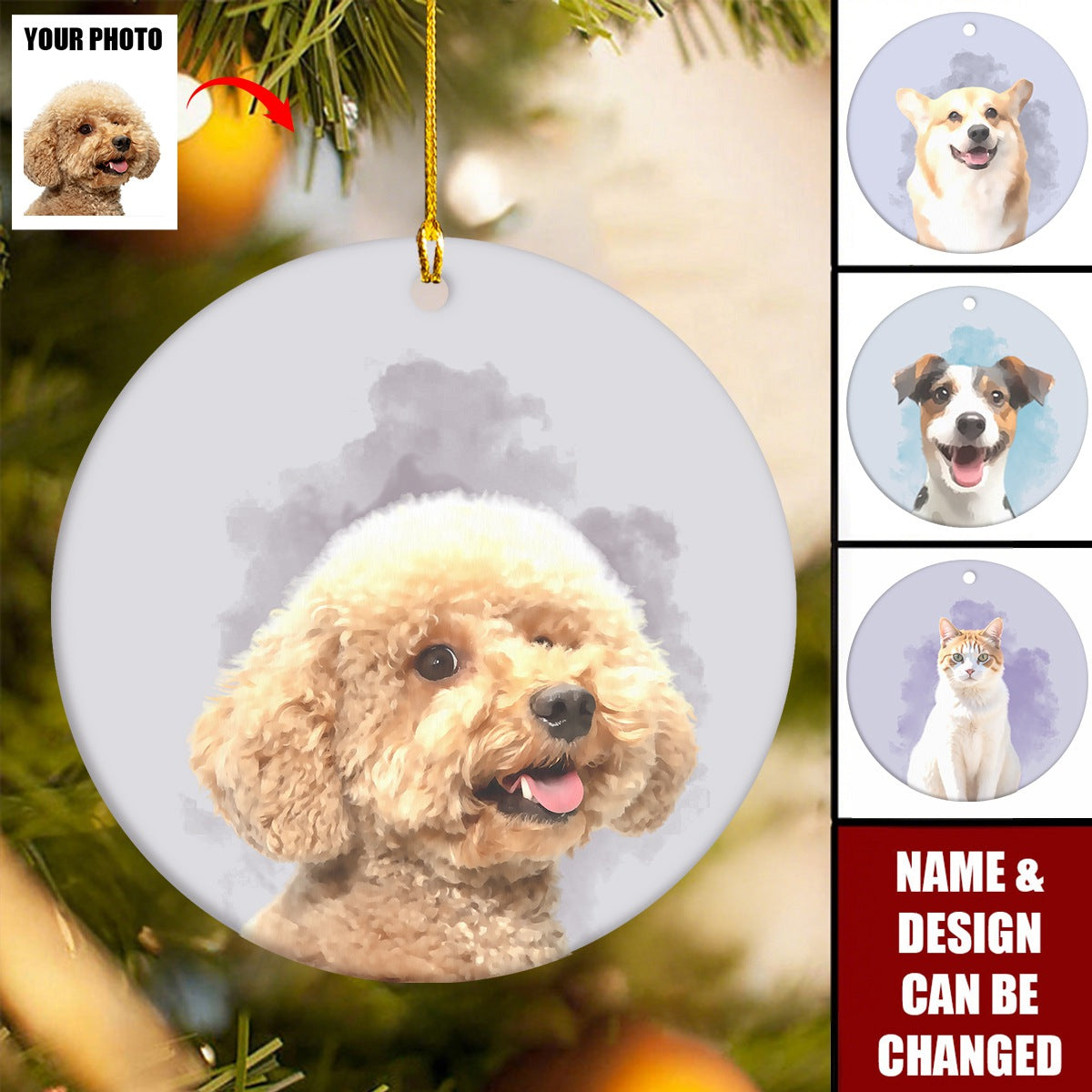 Custom Watercolor Pet Portrait - Personalized Ceramic Ornament