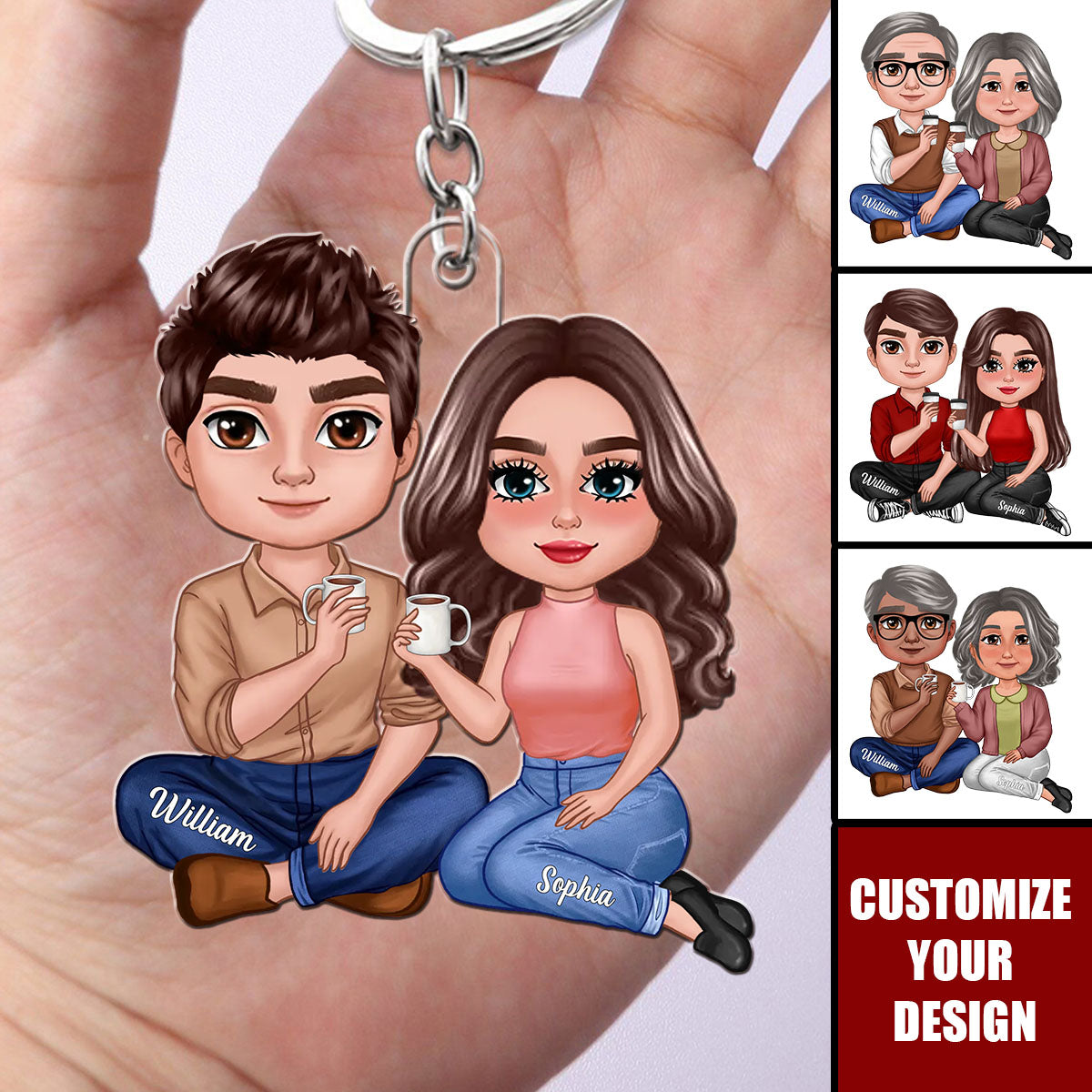 Doll Couple Sitting Personalized Acrylic Keychain
