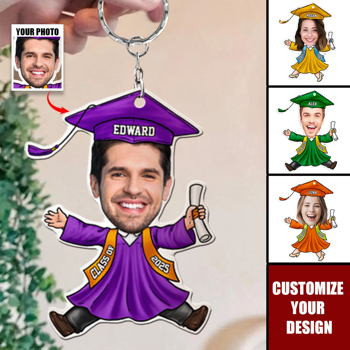 Custom Funny Face Graduation Personalized Acrylic Keychain