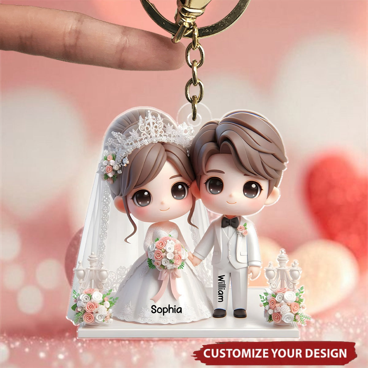 Cute Wedding Couple Holding Hands - Personalized Keychain