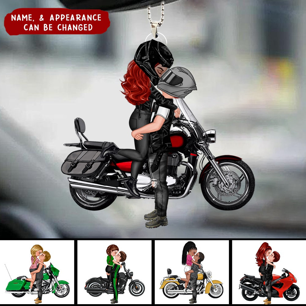 Kissing Doll Motorcycle Couple - Personalized Car Ornament