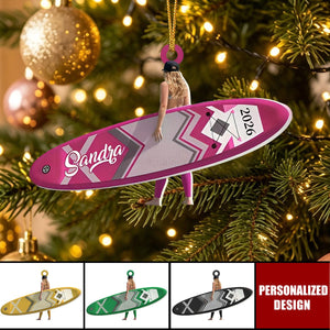 Personalized Paddle Board Girl Acrylic Christmas Ornament - Surfing Keepsake Ornament