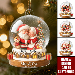 Snow Globe Santa Couple Growing Old Together - Personalized Acrylic Ornament