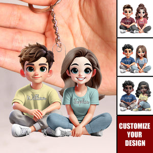 Couple Sitting Together And Smiling - Personalized Acrylic Keychain