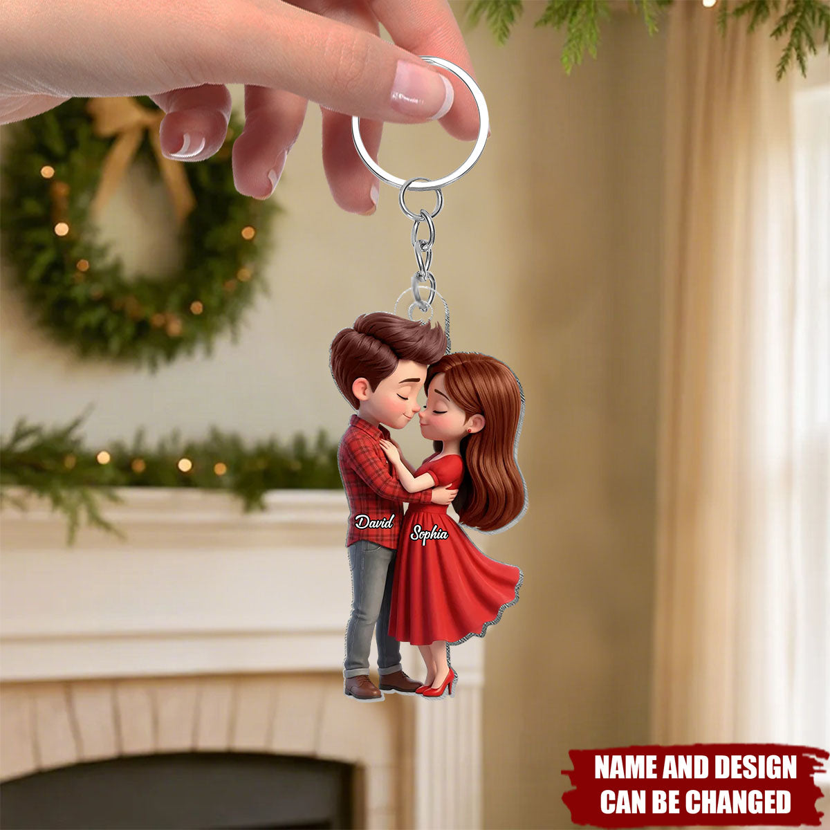 Romantic Love Couple - Personalized Acrylic Keychain - Sentimental Gift for him, for her