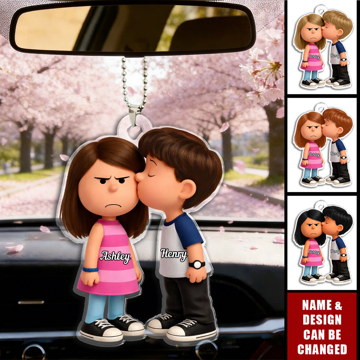 Cute Cartoon Couple - Personalized Car Ornament, Gift for Couple