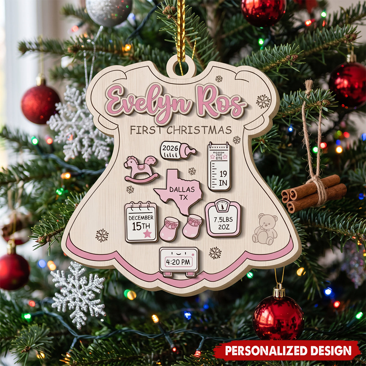 Personalized Baby First Christmas Ornament - Birth Details Keepsake Decoration for Newborn