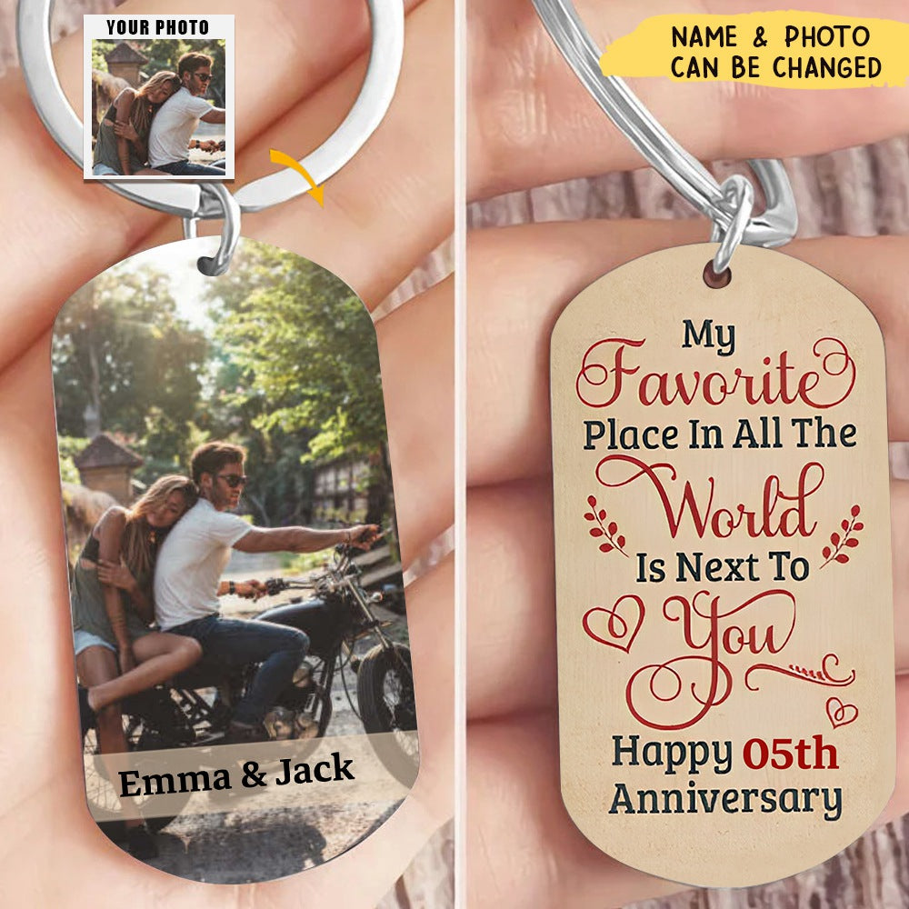 My Favorite Place Is Next To You - Upload Image, Gift For Couples - Personalized Keychain