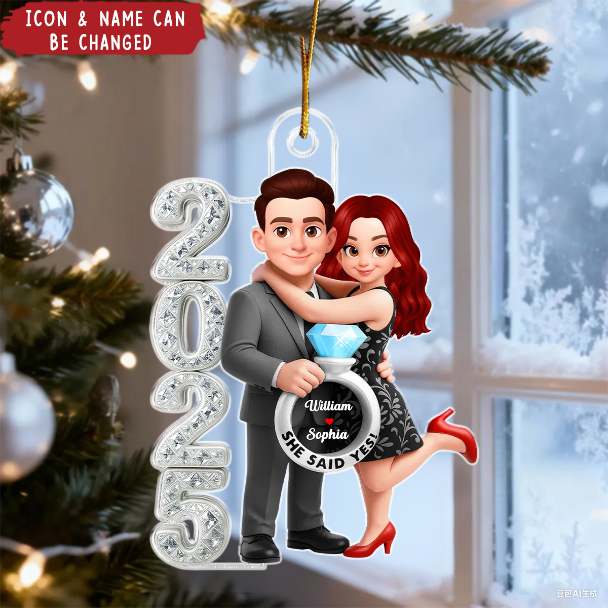 3D Crystal Effect Marriage Proposal Couple - Personalized Acrylic Ornament