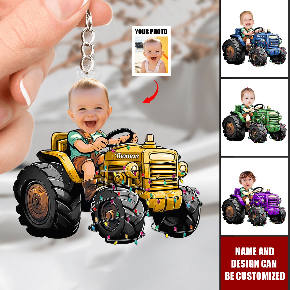 Just A Boy Who Loves Tractor Custom Kid Face - Personalized Acrylic Keychain