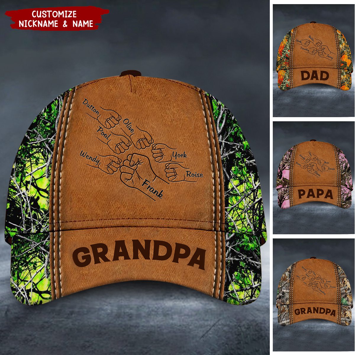 Grandpa Papa Daddy Fist Bump Fathers Day Family Personalized Cap