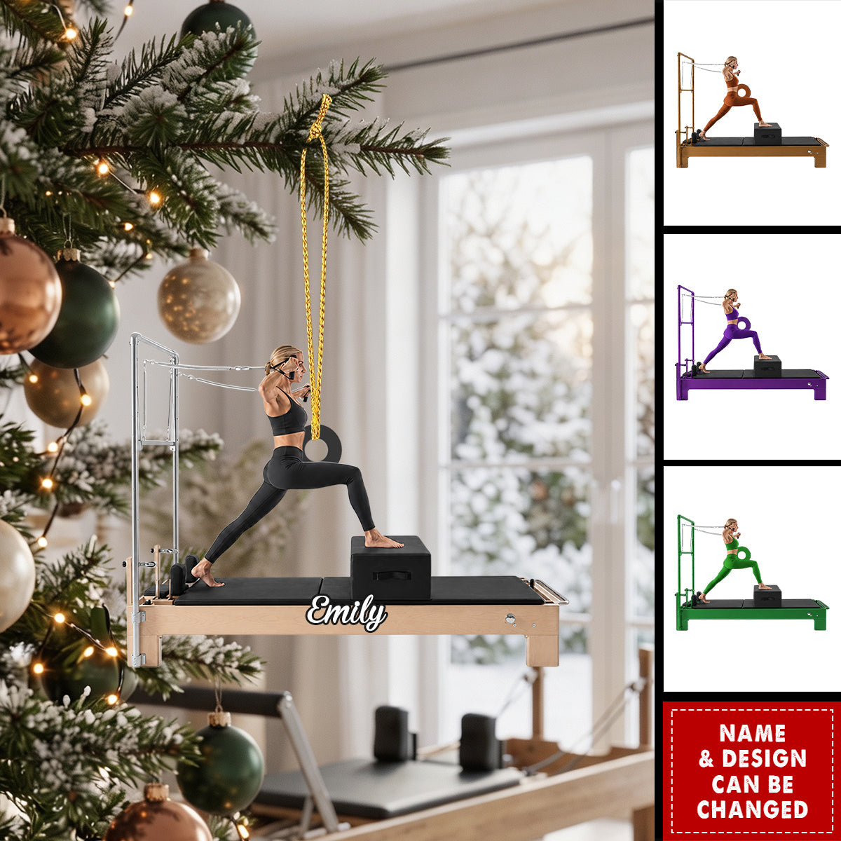 Personalized Pilates Reformer Ornament, Workout Christmas Gift