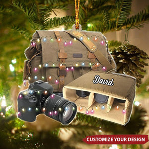 Personalized Camera Photographer Flat Christmas Ornament, Custom Camera Acrylic Ornament