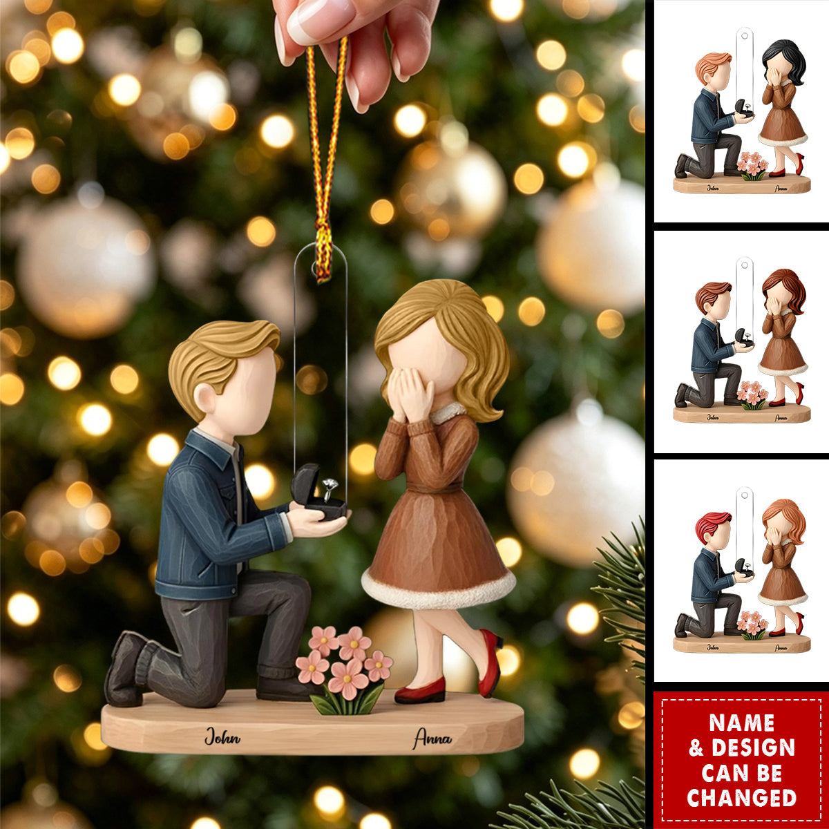 Personalized Couple Marriage Proposal Christmas Ornament, Custom She Said Yes Ornament, Engagement Gift For Couples, Newly Engaged Keepsake
