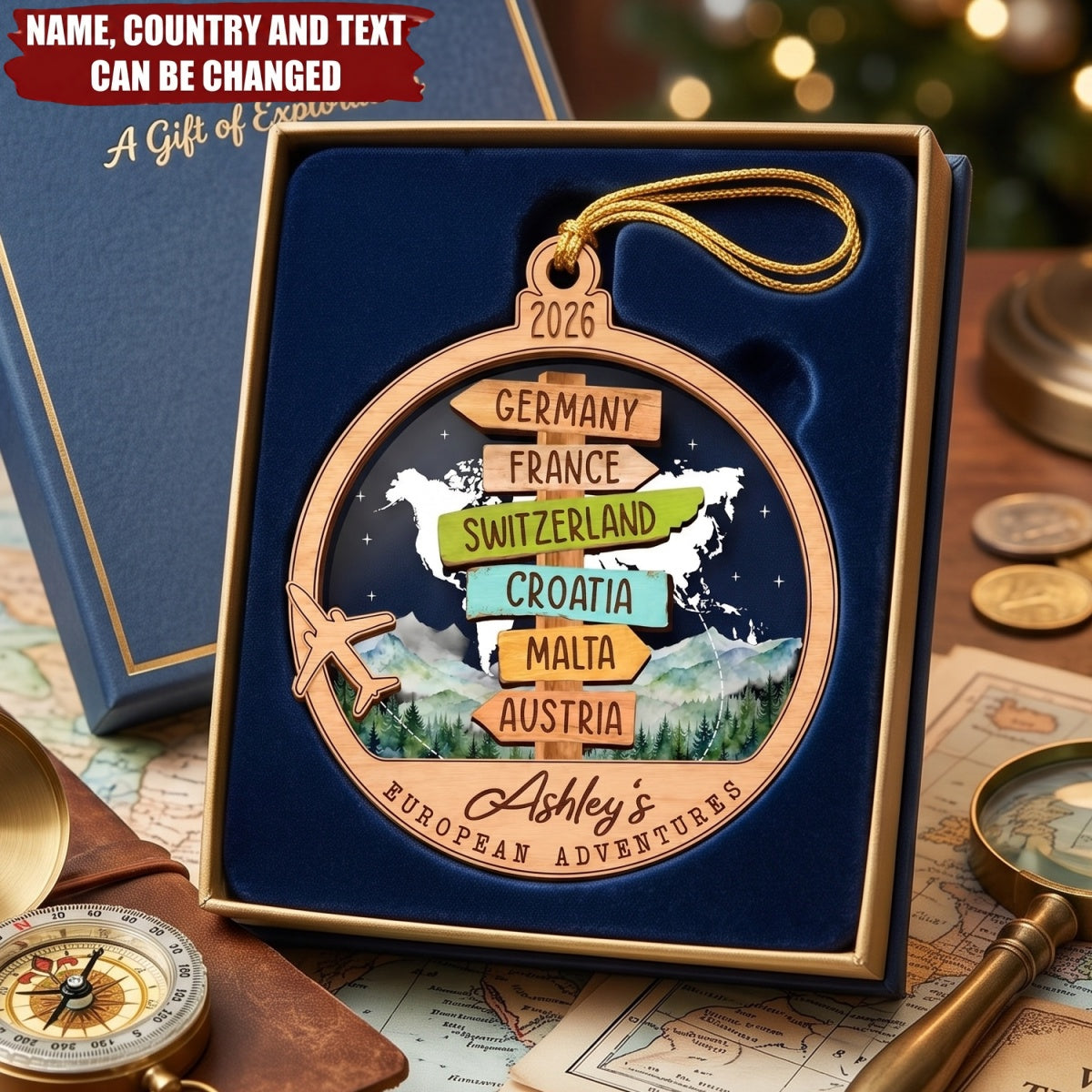 European Adventures - Personalized Acrylic Wooden Ornament