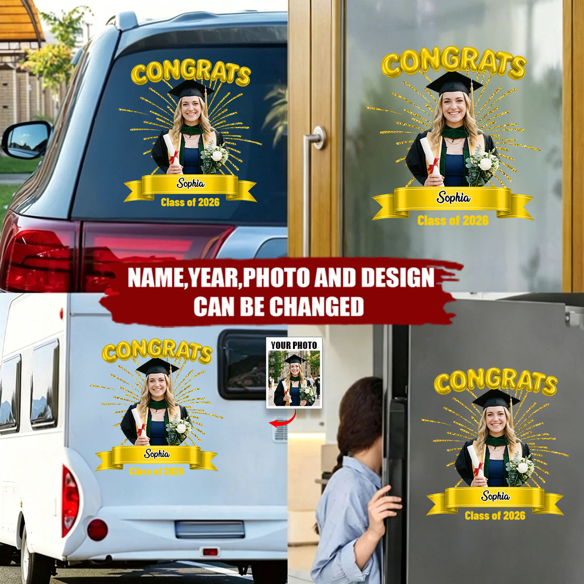 Graduation Photo with Firework Congrats - Personalized Decal