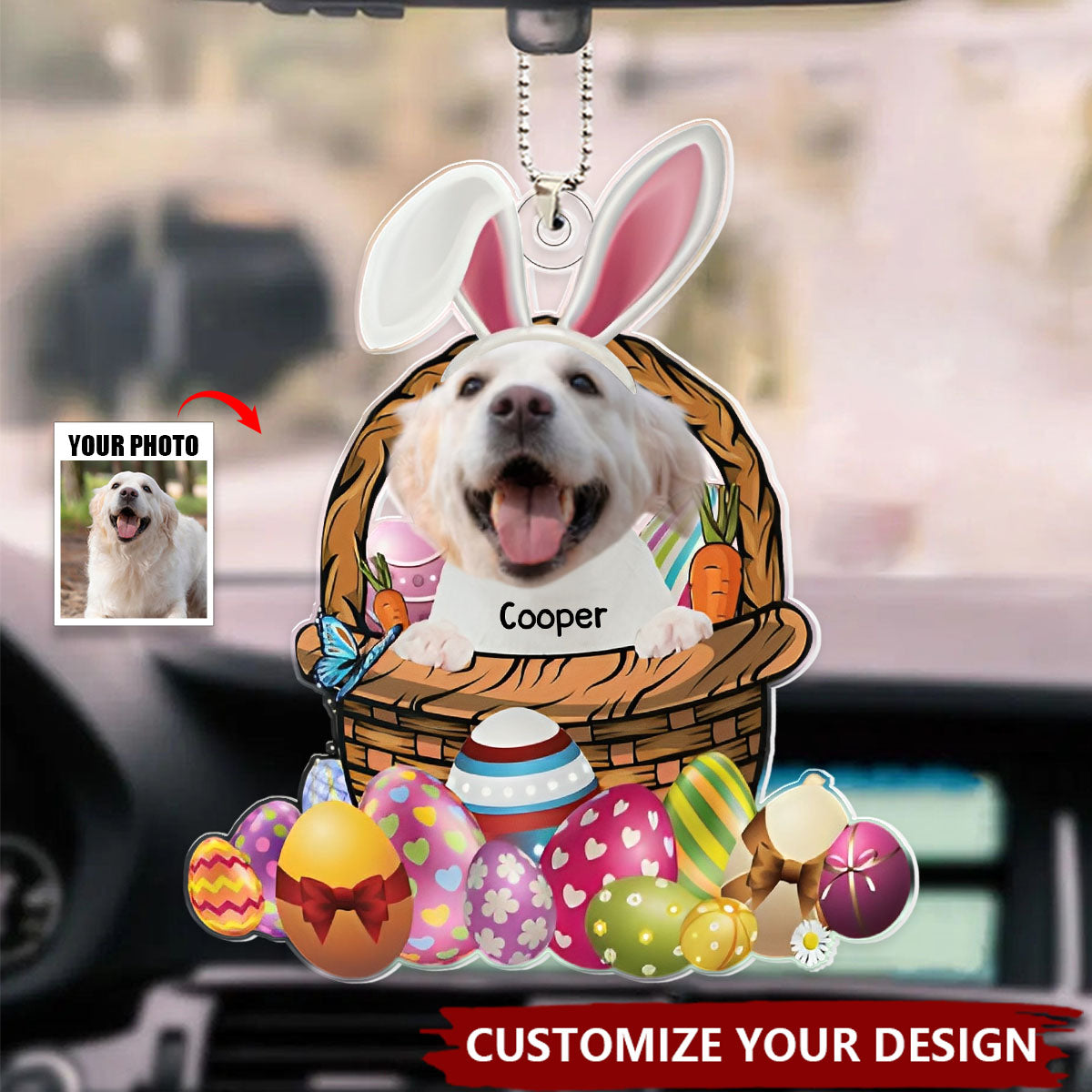 Custom Photo Easter Bunny Dog & Cat - Personalized Acrylic Car Ornament