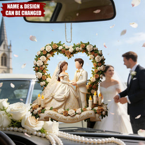 And They Lived Happily Ever After Bridal Couple and Roses, Custom Acrylic Car Ornament