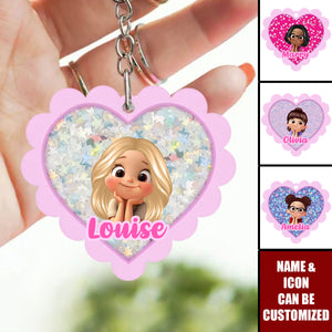 Glitter Effect Girl - Personalized Acrylic Keychain, Backpack Tag For Girls