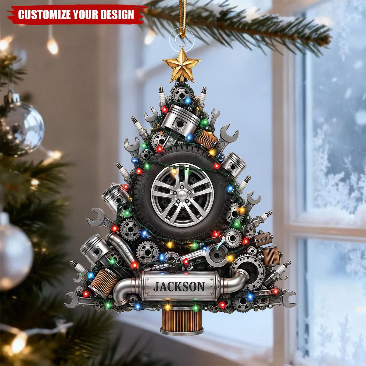 Personalized Mechanic Car Acrylic Christmas Ornament, Custom Holiday Tree Decoration