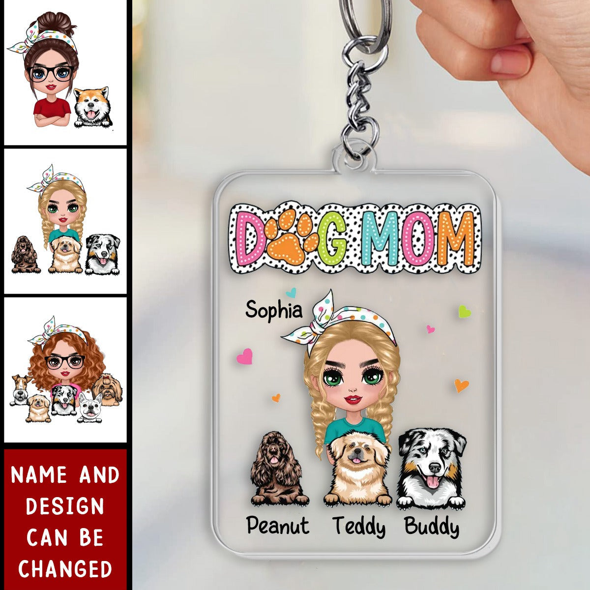 Exclusive Dog Mom Summer Vibes: Personalized Sassy Peeking Dogs Acrylic Keychain