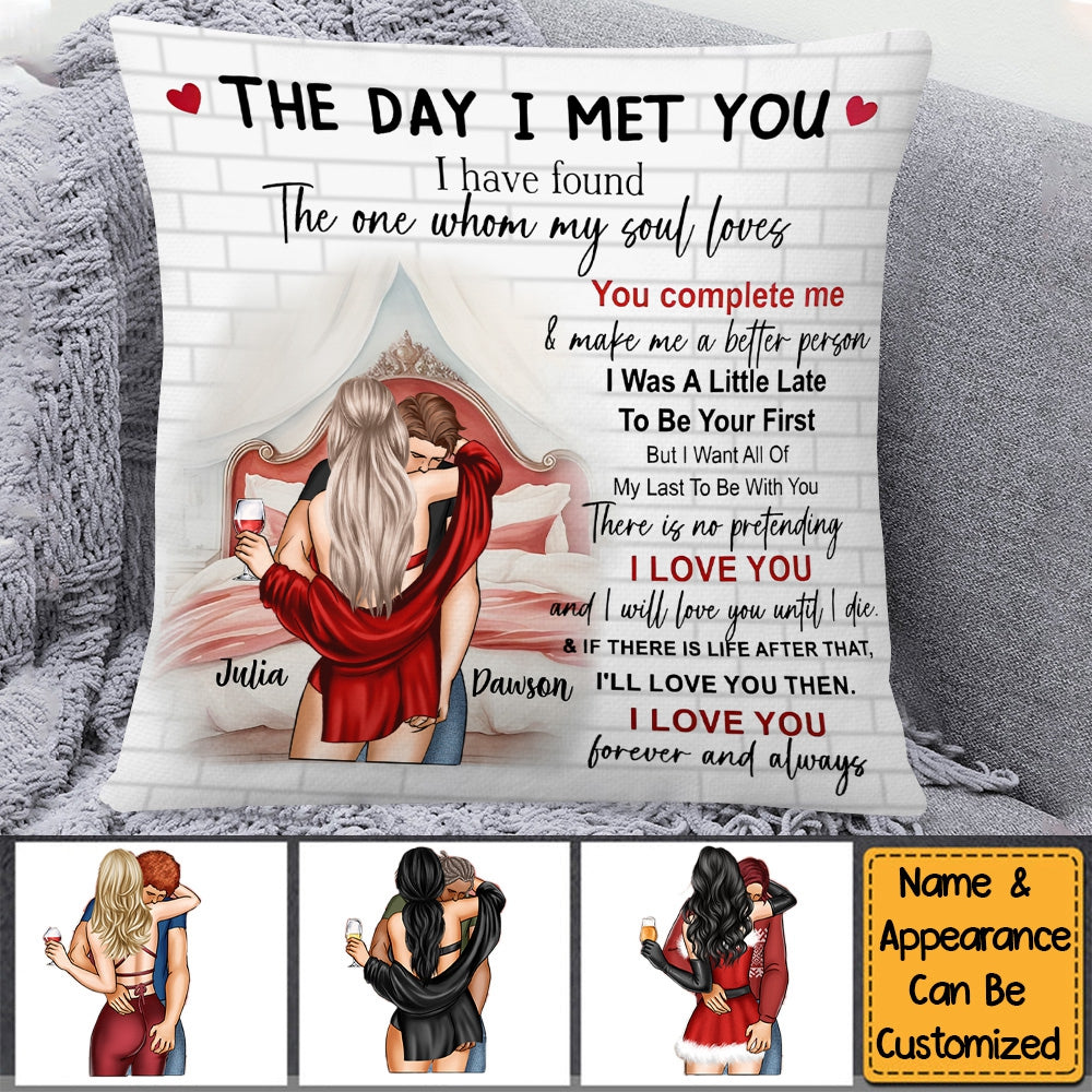 The Day I Met You Romantic Couples Valentines - Personalized Pillow