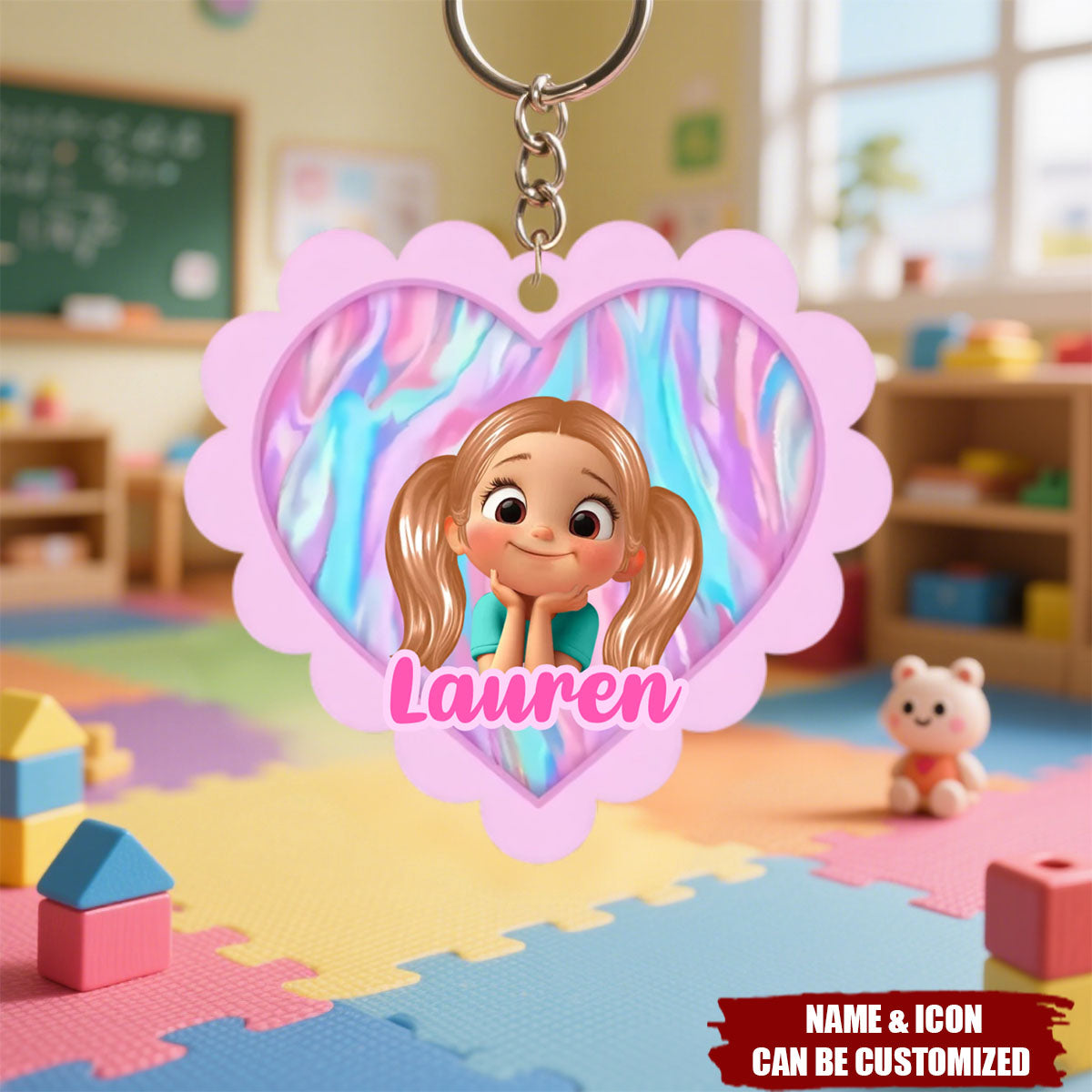 Glitter Effect Girl - Personalized Acrylic Keychain, Backpack Tag For Girls