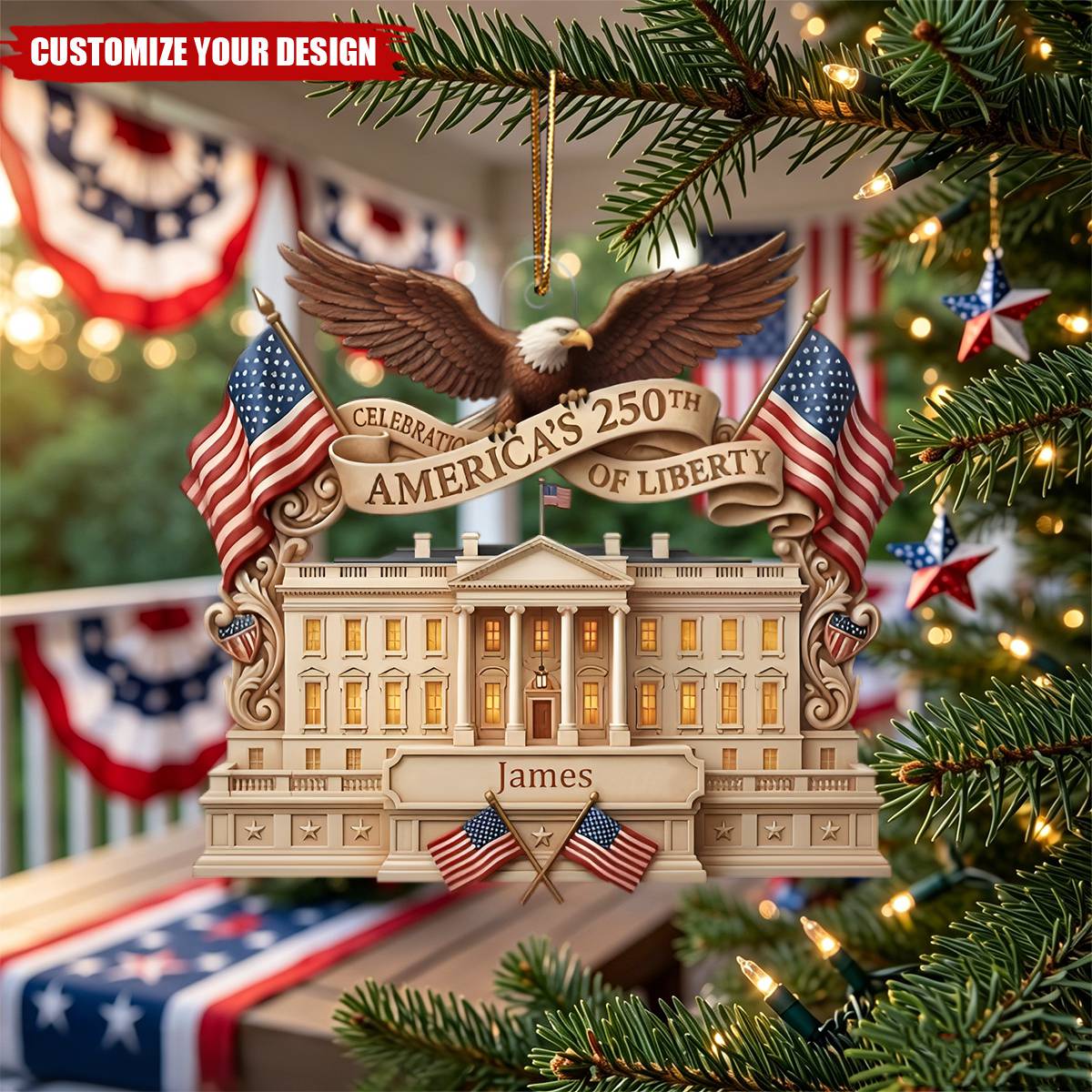 Personalized Happy 250th Anniversary America Acrylic Ornament, 1776-2026 USA Semiquincentennial Custom Patriotic Christmas Tree Decor