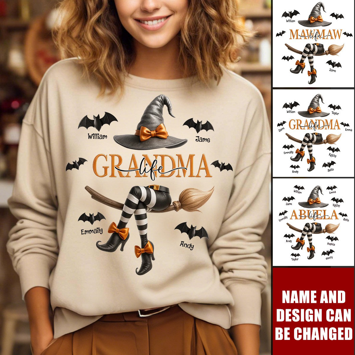 Grandma Life Witch 3D Effect Personalized Sweatshirt, Halloween Sweatshirt for Grandma